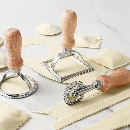 Ravioli Pasta Cutter Wooden Handle Ravioli Mold,One Square and One Round Suitable for Ravioli, Pasta, Biscuits, Etc