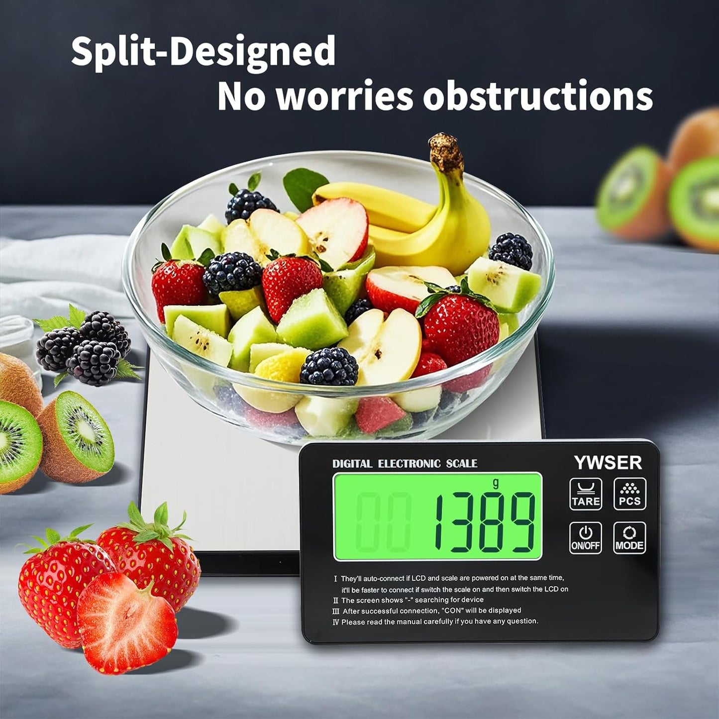 33lb Wireless Magnetic Digital Kitchen Scale with Remote LCD Display, Split-Designed for Easy Cleaning, 0.1oz/1g Precision, 7 Units, Tare Function for Baking, Cooking, Meal Prep