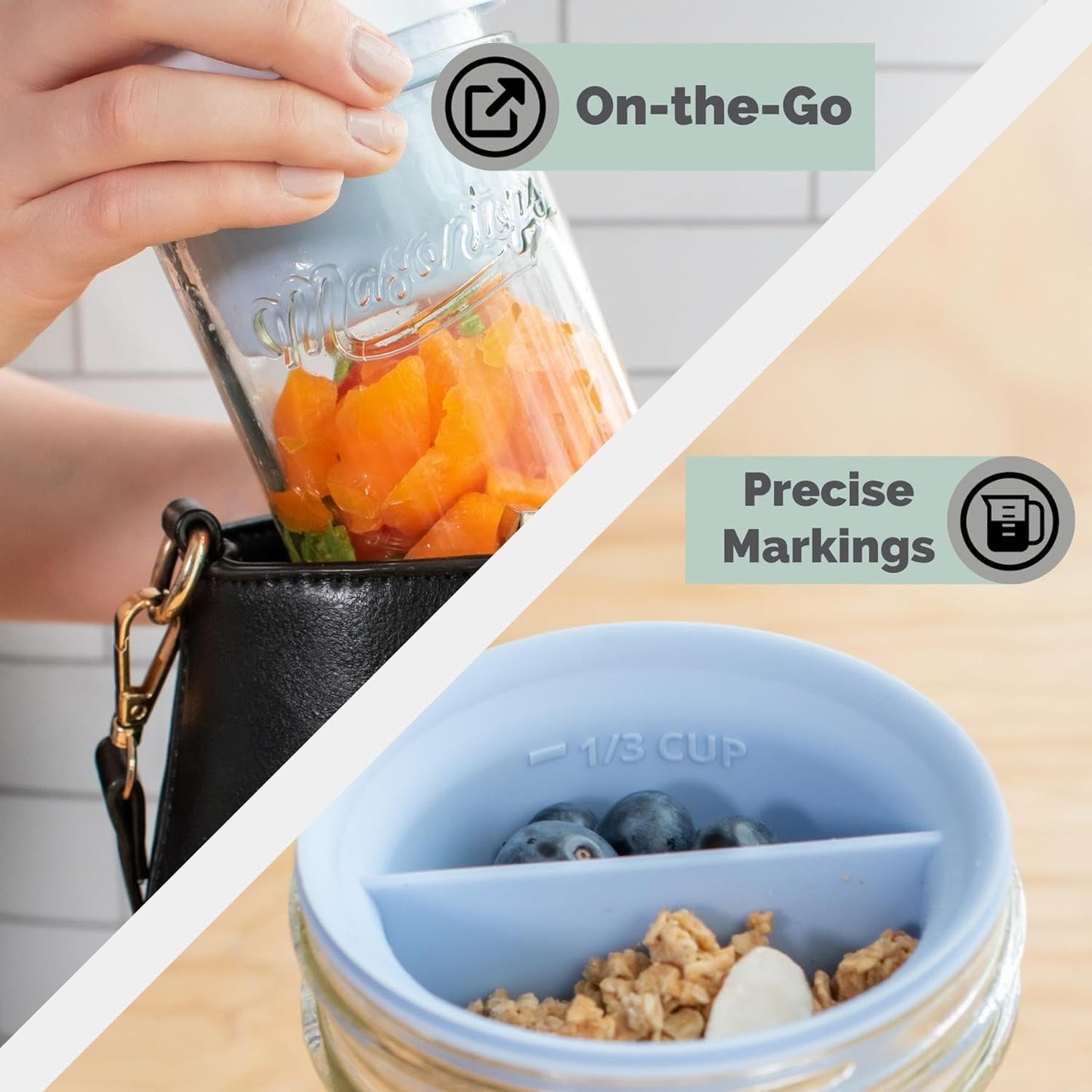 Masontops Snack Stack - Mason Jar Dividers for Wide-Mouth Jars, Overnight Oats & Salad Meal Prep Containers