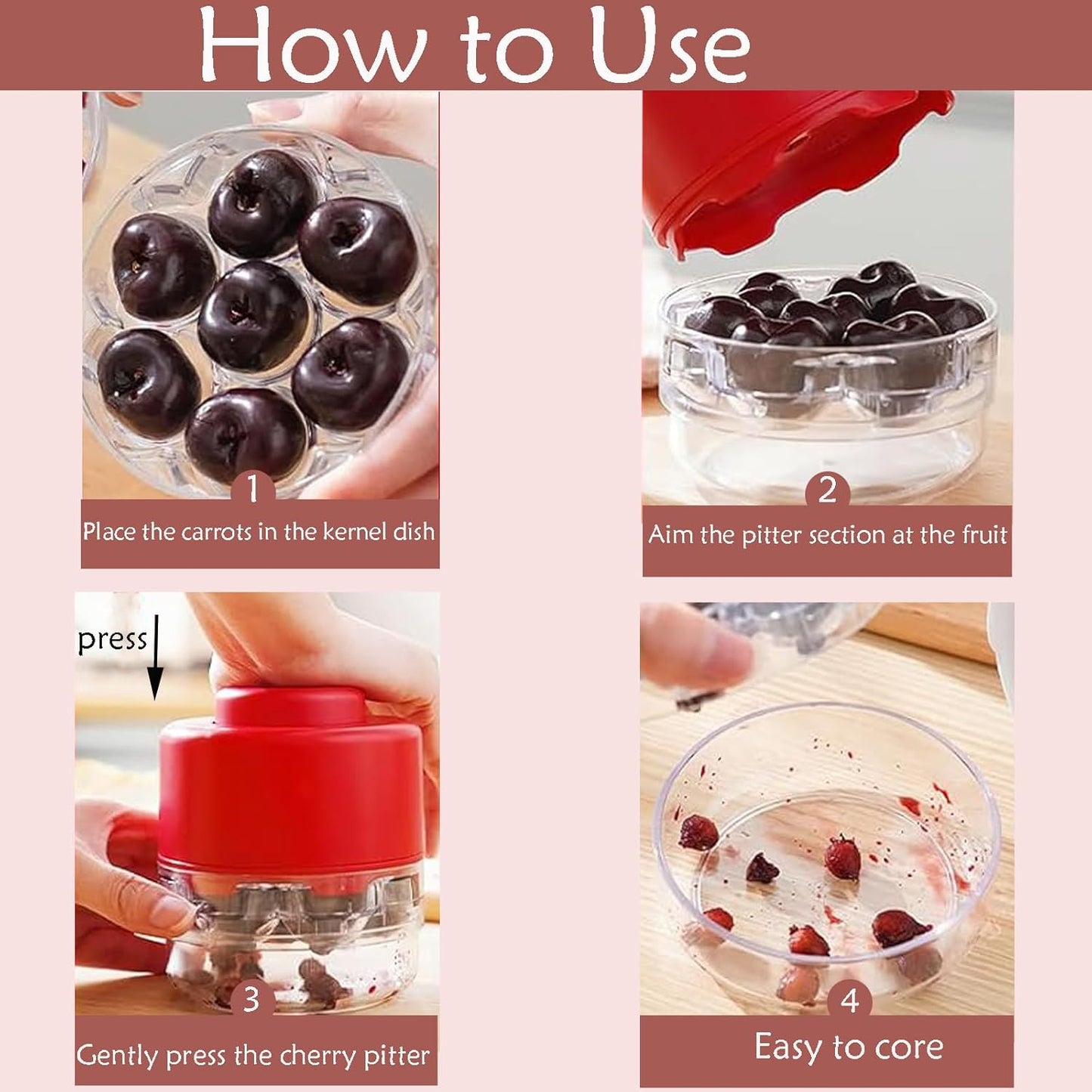 Cherry Pitter Tool,7-Hole Adjustable Fruit Seed Remover with Push-Down Design, Portable for Kitchen, Bakery & Fruit (White)