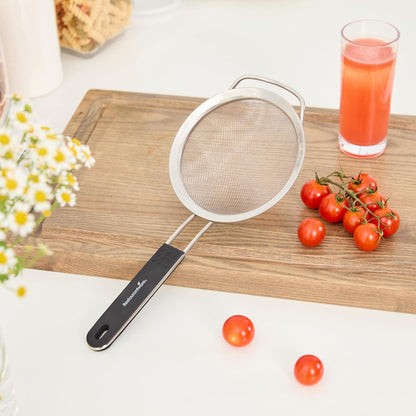 Restaurantware Fine Mesh Strainer Set of 3 Different Sizes with Silicone Handle Stainless Steel Extra Fine Mesh Strainer Heat-Resistant Handle Dishwasher-Safe for Rice, Quinoa, Pasta