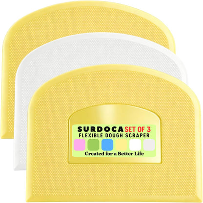 SURDOCA Dough Scraper Bench Scraper - 3P 4.7x3.7" Plastic Flexible Bowl Scraper, Sharp Edge & Angles Cake Scraper. Non-Slip Bakeware Decorating Tools Sculpting & Modeling Tools - Green+White+Green - Colors B