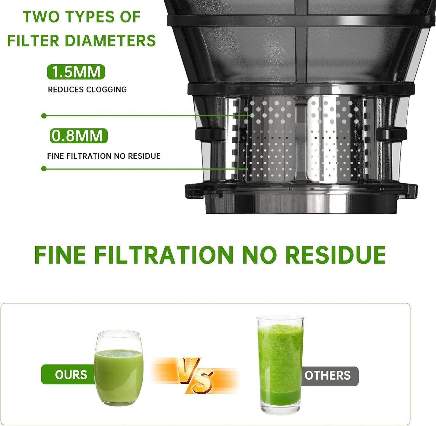 NEWBULIG Cold Press Juicer Machines, Masticating Juicer with High Juice Yield, Reverse Function, Stops Oxidation and Easy to Clean for Vegetables & Fruits, Black