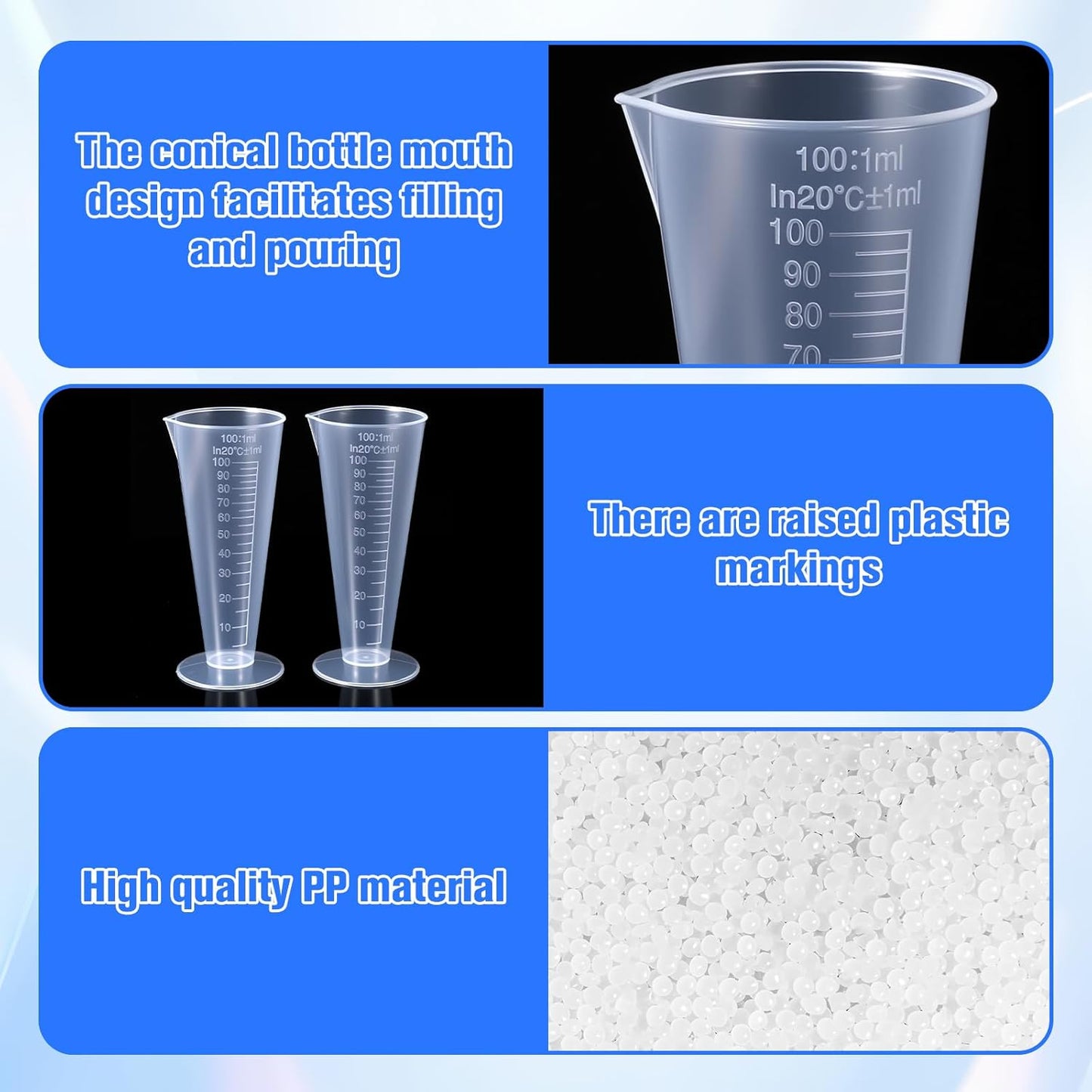 Plastic Graduated Measuring Cup, 100mL Round Base Cone Shape Graduated Beaker Clear Capacity Beaker for Kitchen Lab(2Pack)