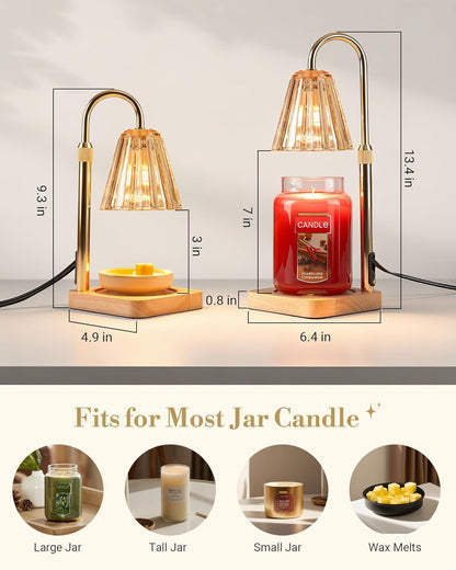 Marycele Candle Warmer Lamp with Timer & Dimmer - Mothers Day Gifts for Women Mom Her, Aesthetic Office Home Decor, Adjustable Height Wax Melter for Candle Jar & 3-Wick Candles (2 Bulbs Included)