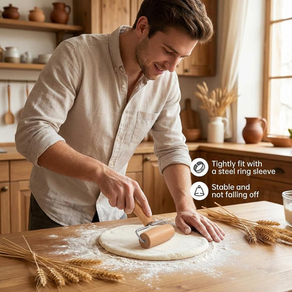 2 Pcs Small Rolling Pin with Handle, Wood Rolling Pins, Non-Stick Pizza Roller for Tortilla Cookie Dumpling Home Kitchen Baking Cooking