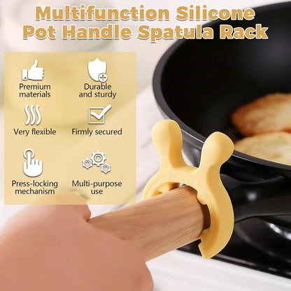4 PCS Multifunction Silicone Pot Handle Spatula Rack & 2pcs Silicone Oven Mitts, Non-Slip Deer Antler Spoon Holder Stove Organizer Kitchen Gadgets for Pot Handles, Steam Releaser(Green, Yellow)