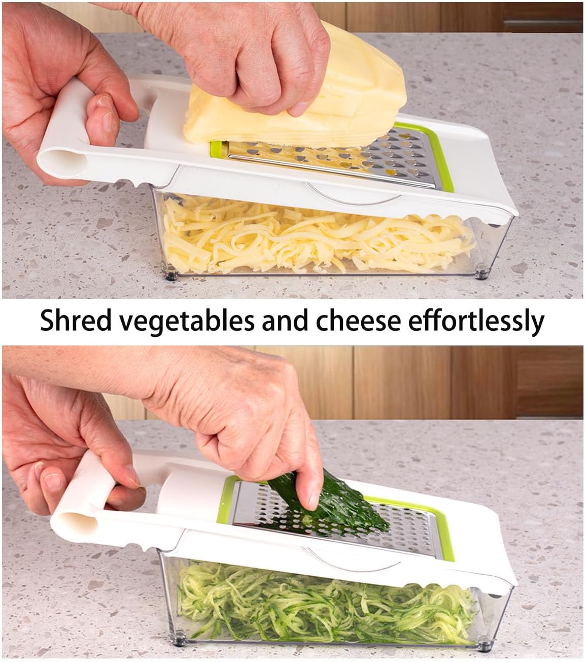 NACOLUS Cheese Grater with Container,5 In 1 Vegetable Slicer,Multi Purpose Graters for Kitchen, Easy to Clean Box Grater with Handle,Stainless Steel Cheese Shredder,Julienne Slicer