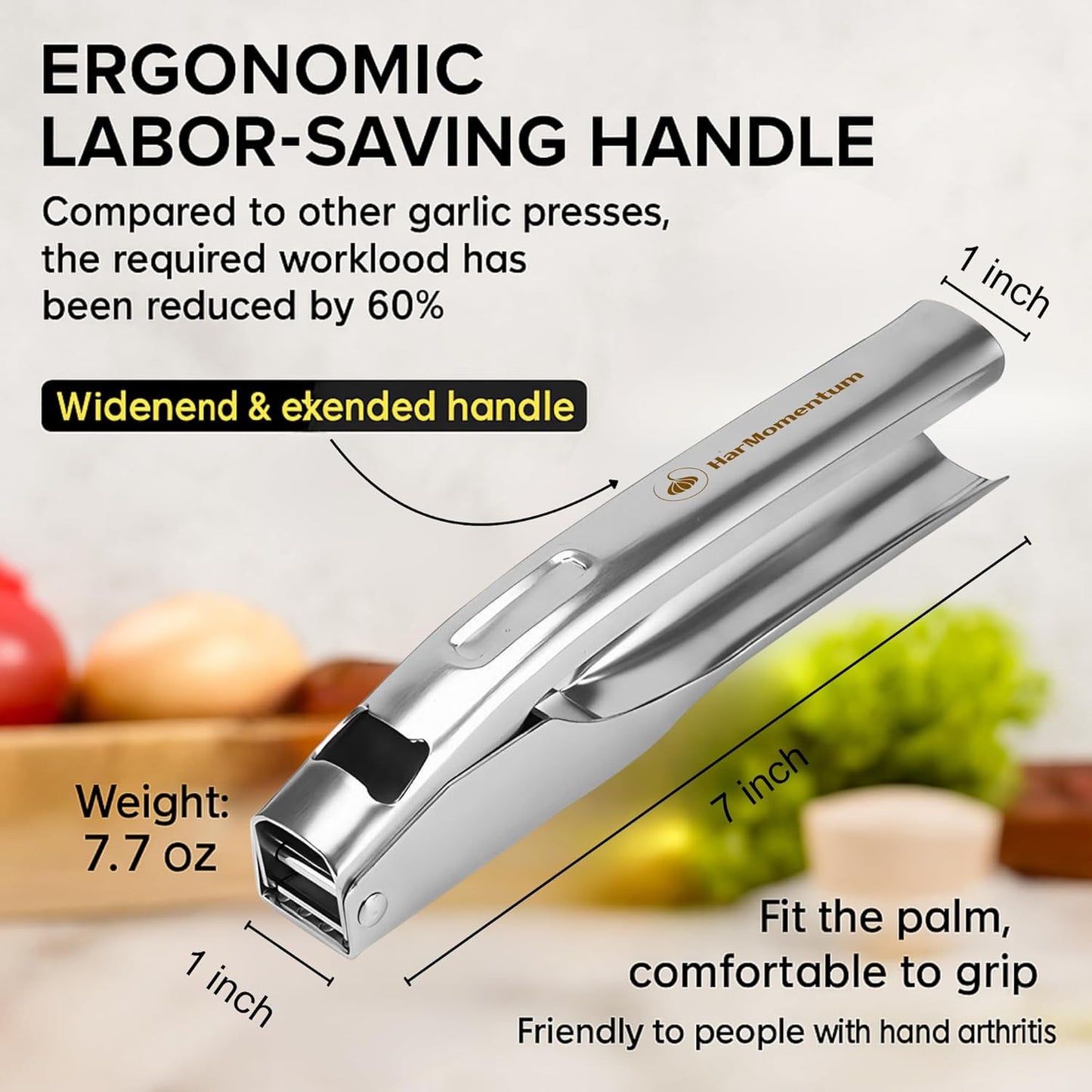 Garlic Press Stainless Steel - No Need to Peel Garlic Mincer & Crusher - 304 Inox, 7.34 Oz, Large Trough - Ergonomic Handle, Easy to Clean, Dishwasher Safe (2 Years Warranty)