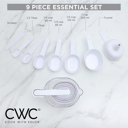 COOK WITH COLOR Measuring Cup Set - 9 PC. Nesting Stackable Liquid Measure Cup, Dry Measuring Cups and Spoons with Funnel and Scraper (Pastel)