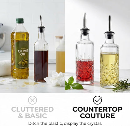 Godinger Oil and Vinegar Dispenser Cruet Set, Condiment Pourer Bottle - Dublin Collection