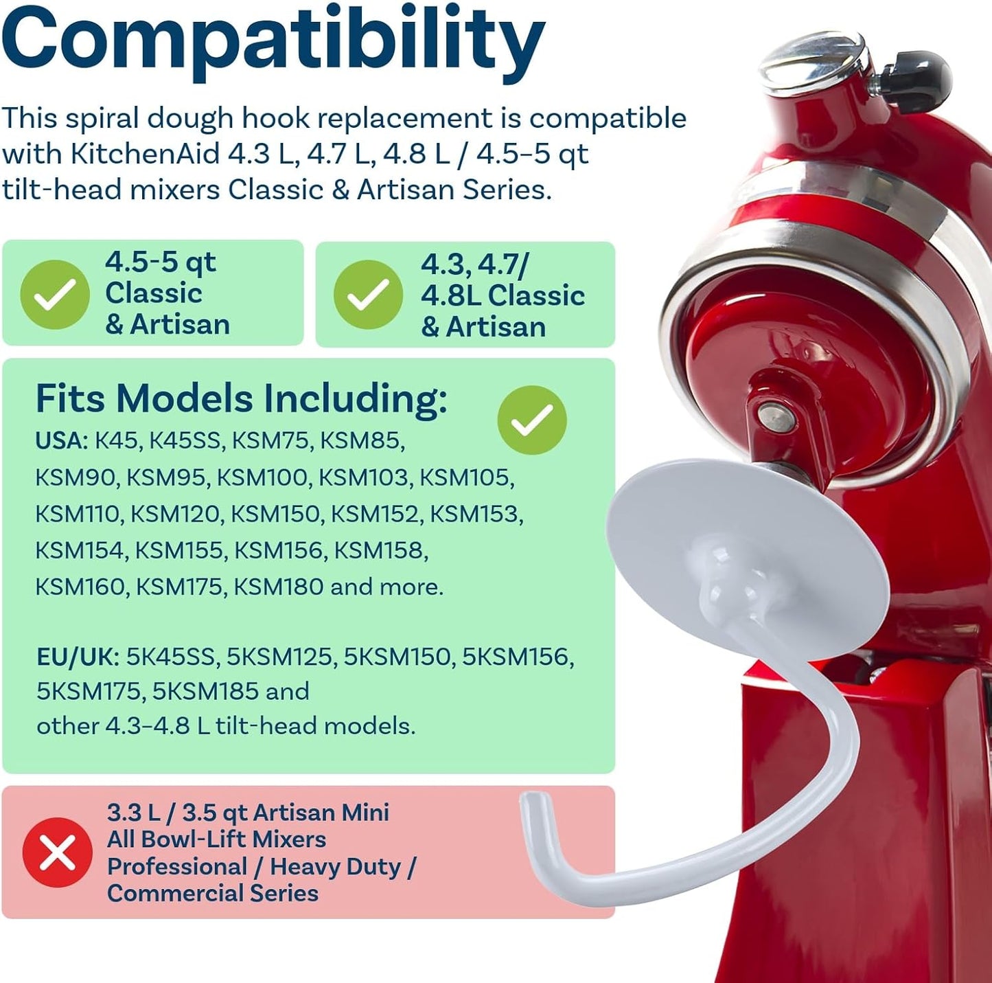 Mixer Attachments for KitchenAid 4.5–5 Quart Tilt-Head Stand Mixers – Compatible with Artisan & Classic – Beaters, Whisks, Dough Hooks & Attachment Sets by MMOBIEL (6-wire Whip, Stainless Steel)