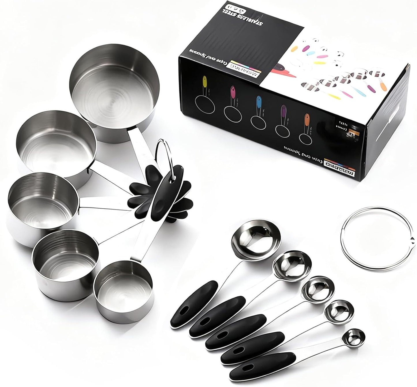 Inmorven 10pcs Measuring Cups and Spoons Set, BPA-Free Plastic Kitchen Baking Tools with Engraved Markings, Stackable Design for Dry & Liquid Ingredients (Pink)