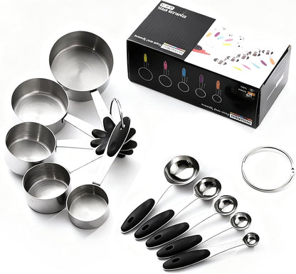 Inmorven 10pcs Measuring Cups and Spoons Set, BPA-Free Plastic Kitchen Baking Tools with Engraved Markings, Stackable Design for Dry & Liquid Ingredients (Pink)