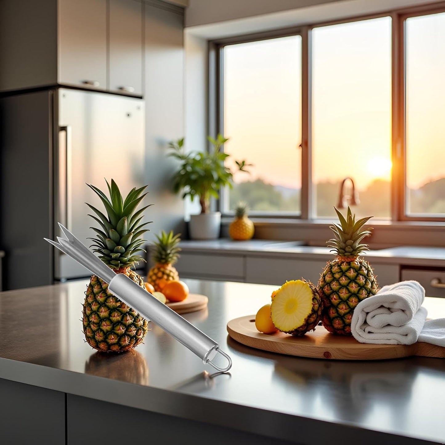 Silver Stainless Steel Pineapple Eye Remover Tool, V-Shape Kitchen Peeler, Multipurpose Pineapple Eye Clip,Pineapple Eye Cutter V Shape Stainless Steel Pineapple Eye Peeler Remover for Home Kitchen