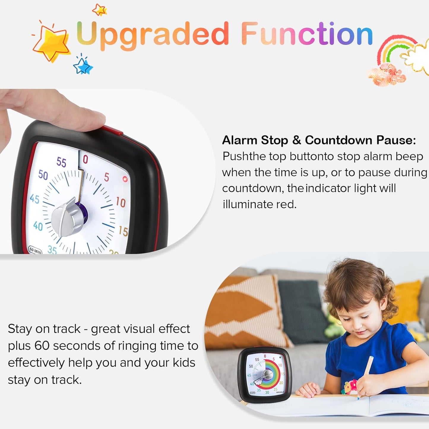 Secura 60-Minute Visual Timer, Silent Study Timer for Kids and Adults, Time Clocks, Time Management Countdown Timer for Teaching (Navy Blue & Navy Blue)