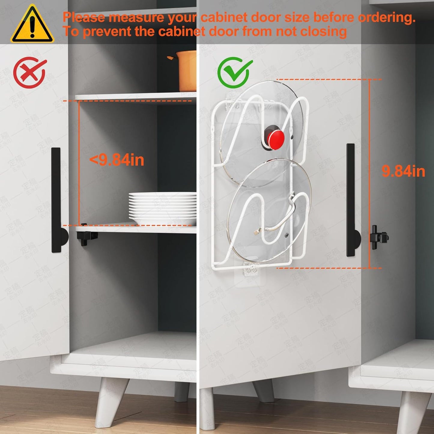 2 Pack Pot Lid Organizer, 6-Tier Pots and Pans Lid Organizer Under Cabinet, No Drilling, Rustproof, Lid Organizers Inside Cabinet for Small Space Solution & Kitchen Cabinet Organization