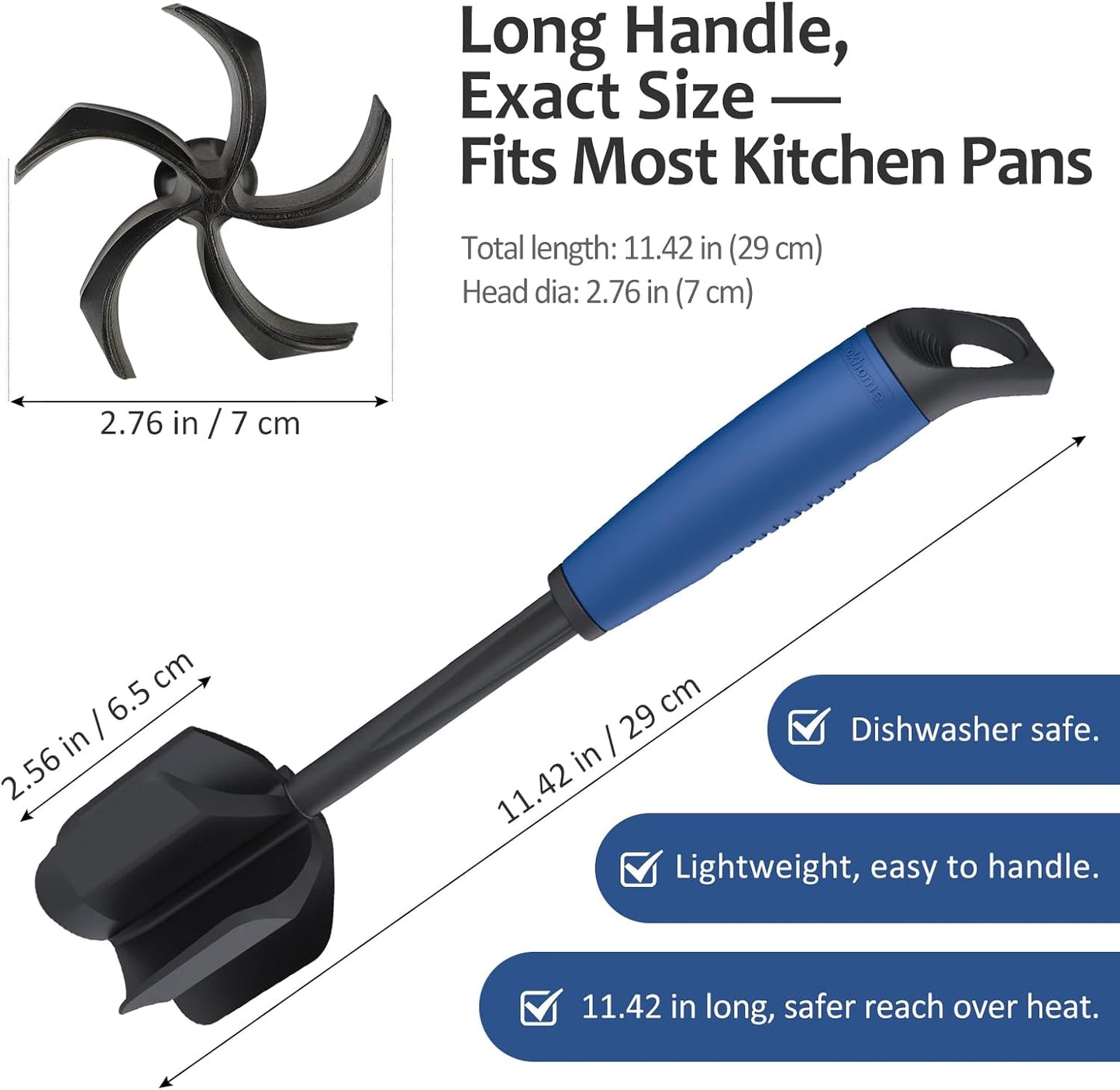 Ourokhome Meat Chopper and Potato Masher, Heat Resistant Nylon Ground Beef Smasher for Hamburger, 5 Curved Blades Nonstick Mixer & Stirrer, Practical Kitchen Gadgets, Black