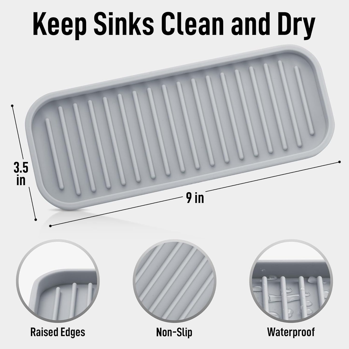 Zulay Kitchen (9x3.5in Sponge Holder for Kitchen Sink - Flexible Heavy-duty Multipurpose Sink Caddy - Counter Organizer for Kitchen, Bathroom, Makeup, Trinkets & More! (Grey)