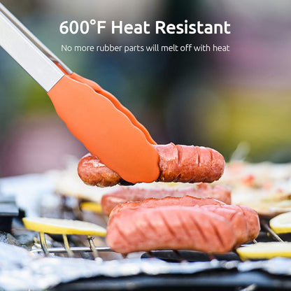 600ºF Heat Resistant Kitchen Tongs: U-Taste 7/9/12 inch Silicone Cooking Tong Set with Non Stick Rubber Tips and Silicon Coated 18/8 Stainless Steel Handle for Serving Grilling Salad(Midnight Blue)