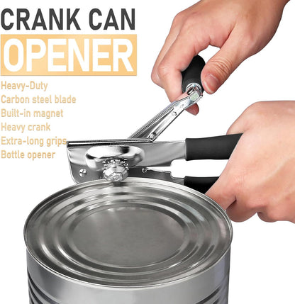 JPH Commercial Can Opener Manual Heavy Duty - Easy to Use with Comfortable Easy Crank Handle - Swing Grip Design, Hand Can Opener, Includes Built in Bottle Opener (Extra Large) (black)