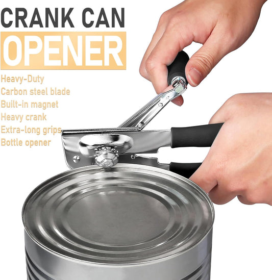 JPH Commercial Can Opener Manual Heavy Duty - Easy to Use with Comfortable Easy Crank Handle - Swing Grip Design, Hand Can Opener, Includes Built in Bottle Opener (Extra Large) (black)