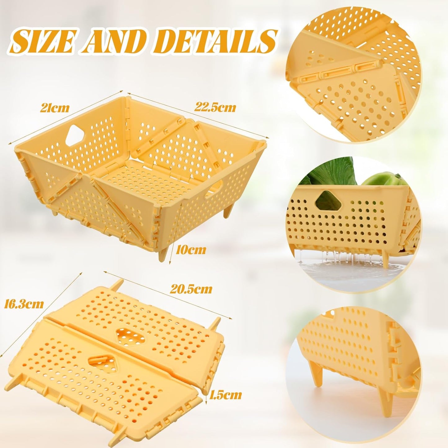 3 Pack Versatile Collapsible Colander Thickened Plastic Kitchen Collapsible Strainer with Resting Feet Wash Foldable Storage Drain Basket for Pasta, Fruit, Vegetables, Berry Space Saving