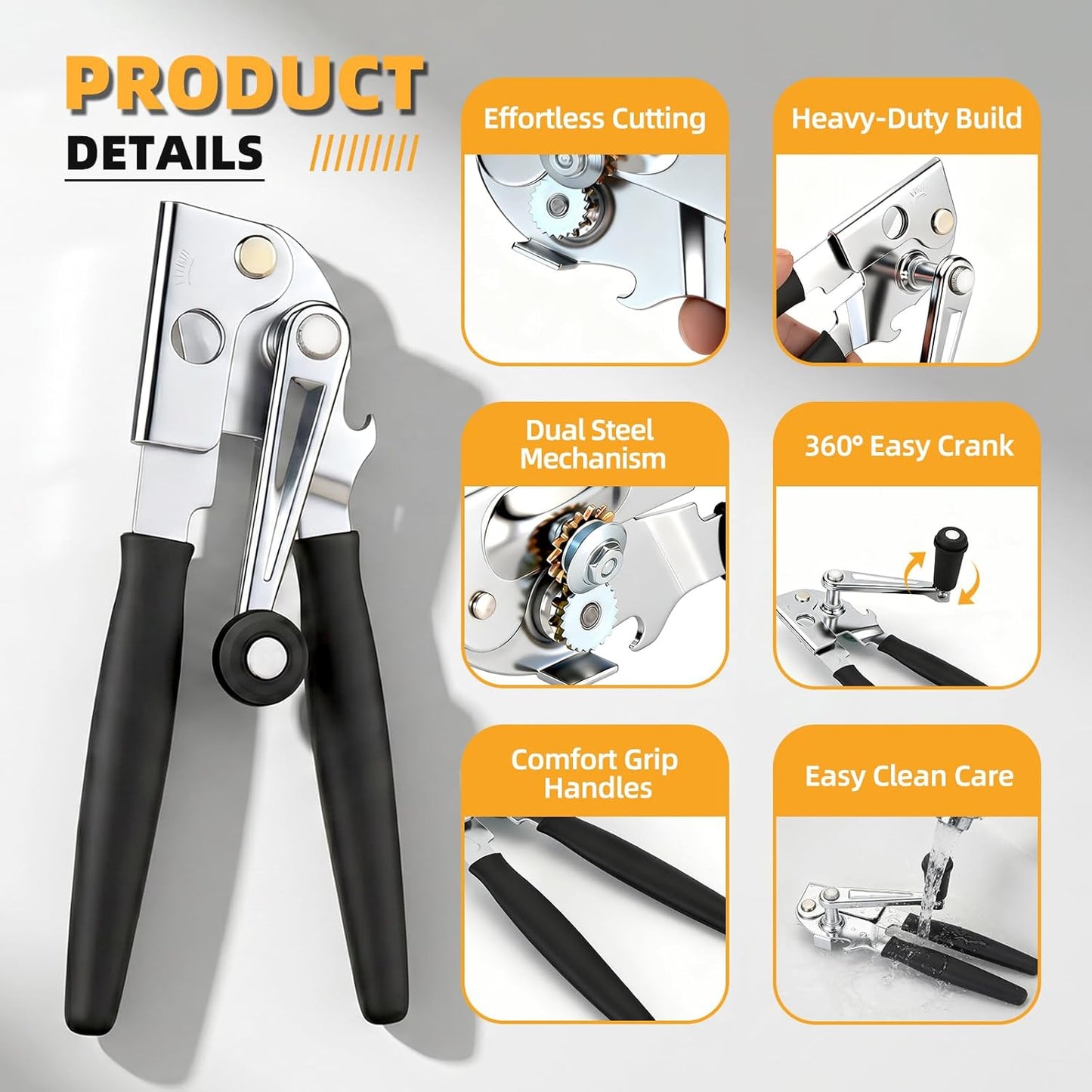 Manual Can Opener,Easy-Grip Hand Crank Can Opener for Seniors & Arthritis - Ergonomic Manual Opener, Heavy Duty for Large Cans, Safe & Comfortable Use at Home or Restaurant