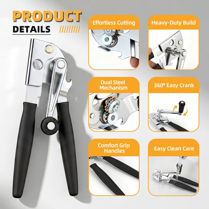 Manual Can Opener,Easy-Grip Hand Crank Can Opener for Seniors & Arthritis - Ergonomic Manual Opener, Heavy Duty for Large Cans, Safe & Comfortable Use at Home or Restaurant