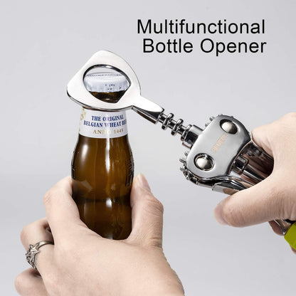 Beneno Wine Opener, Zinc Alloy Premium Wing Corkscrew with Multifunctional Bottles Opener, Sharp Wine Corkscrew with Ergonomic Non-Slip Wing Handle, Silver