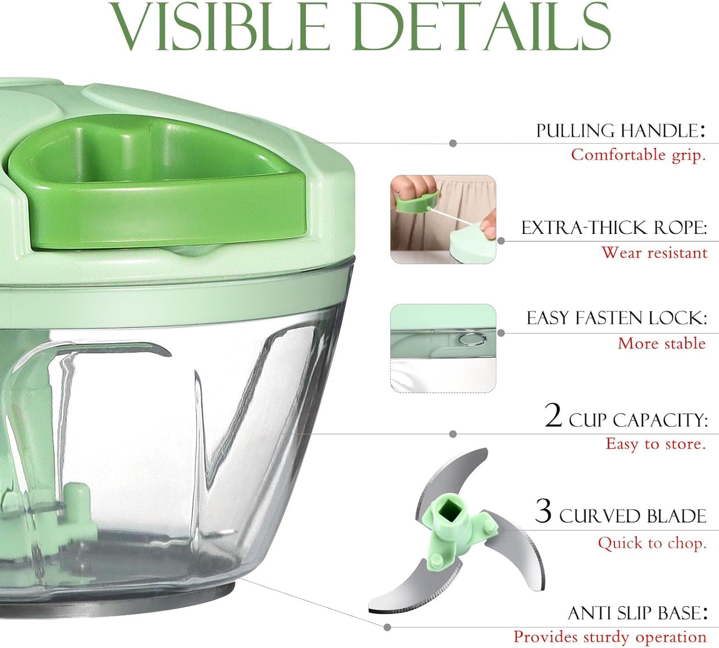 Ourokhome Manual Food Processor Vegetable Chopper, Portable Hand Pull String Garlic Mincer Onion Cutter for Veggies, Ginger, Fruits, Nuts, Herbs, etc., 500ml, Deep Blue