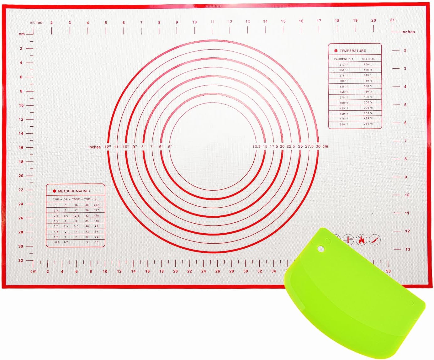 Large 24" x 16" Silicone Baking Mat | Non-Slip Pastry & Dough Mat with Dough scraper | Ideal for Rolling Out Pie Crusts, Fondant, and More | Oven-Safe Silicone Liner (24''L X 16''W)