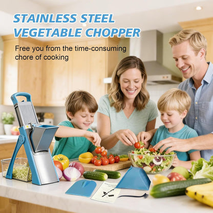 Upgraded Safety Vegetable Slicer and Chopper, Adjustable Vegetable and Food Processor, Potato and French Fry Cutter, No Blade Replacement Required, Kitchen Cutting Tool.
