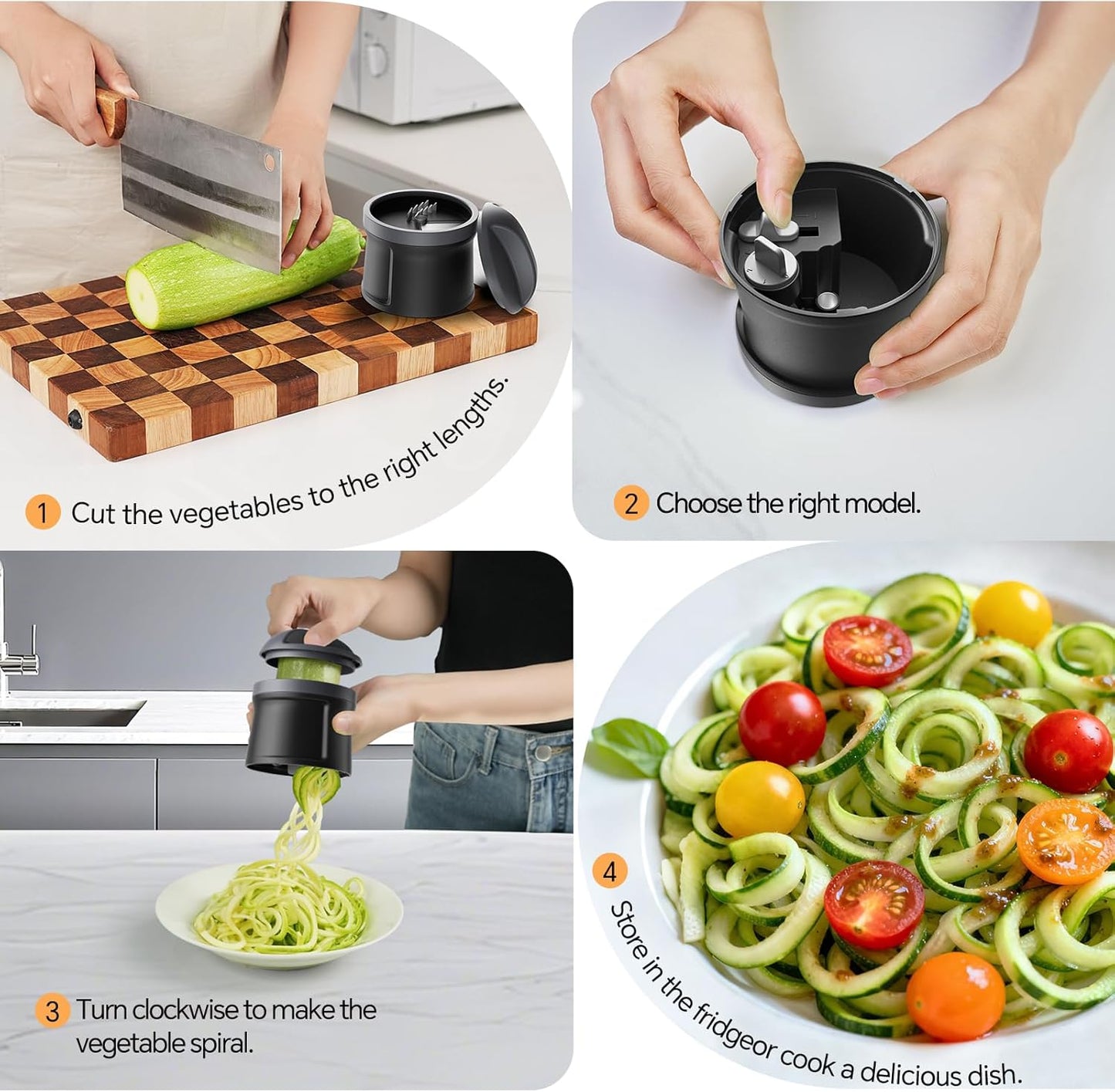 3 in 1 Vegetable Spiralizer Slicer, Adjustable Thickness 0-3mm, Zucchini Spiralizer Veggie Noodle Maker for Cucumber/Zoodle/Salad/Spaghetti/Pasta with Food Container, Cleaning Brush, Black
