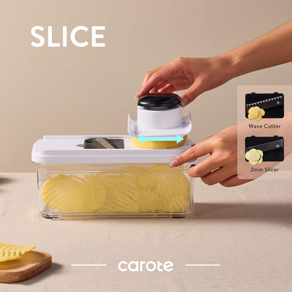 CAROTE Mandoline Slicer Vegetable Chopper with Container, Food Chopper Vegetable Cutter, Cheese Graters, Dicer for Kitchen, BPA-Free Kitchen Gadgets with Safety Holder