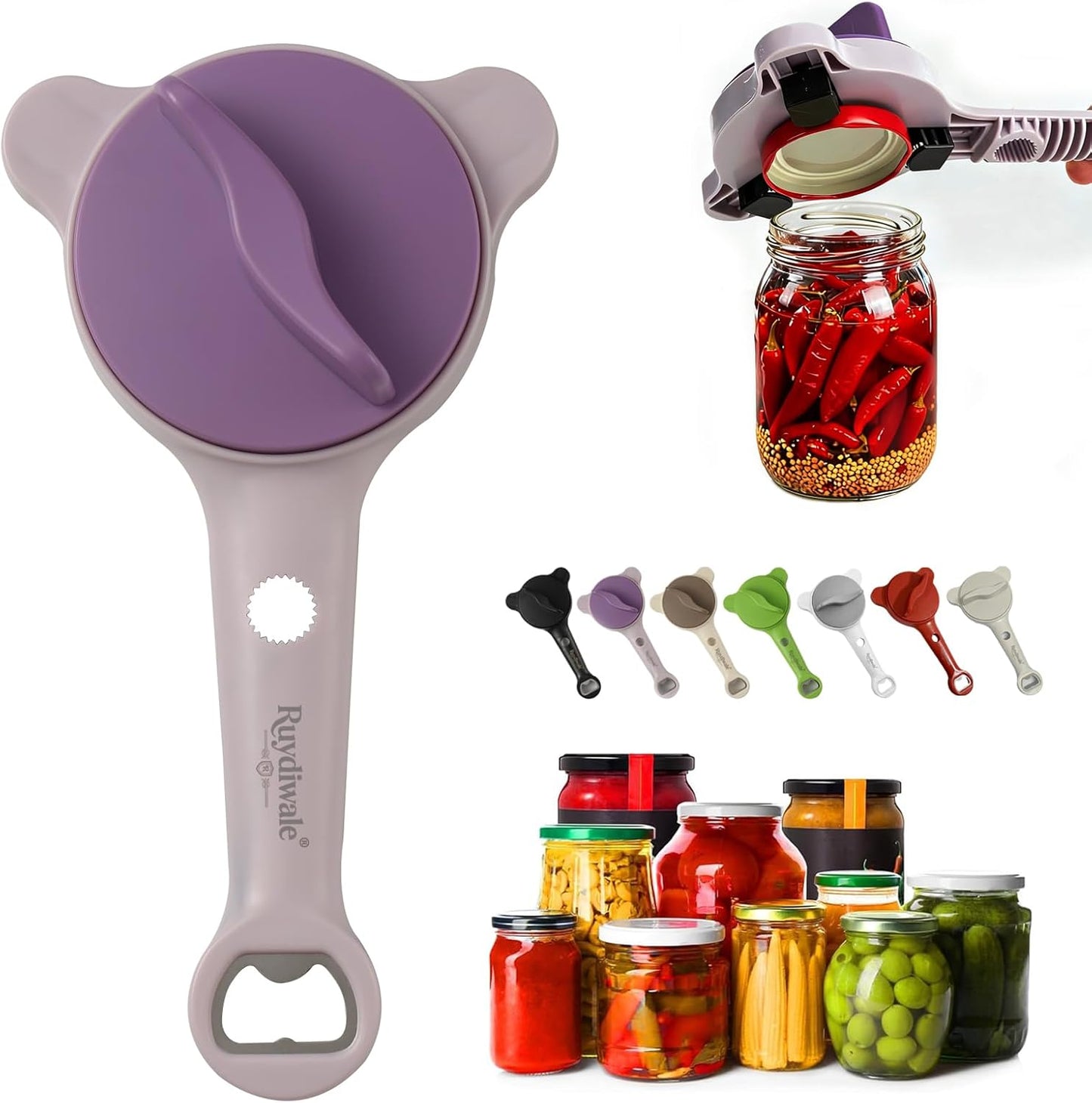 4-in-1 Jar Opener, Adjustable Jar Opener for Seniors, Kitchen Tool Designed Specifically for Seniors and Those with Limited Physical Strength, Suitable For Beer, Salad Dressing, Jar (Black)