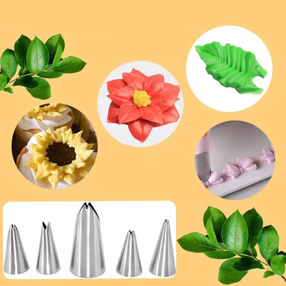 8 Pcs Rose Flower Piping Tips Set,Petal Icing Tips,PipingRose Nozzle,Stainless Steel Cake Decorating Pastry Tools, for CakeDecorating,with A Cleaning Brush (Rose-8pcs)