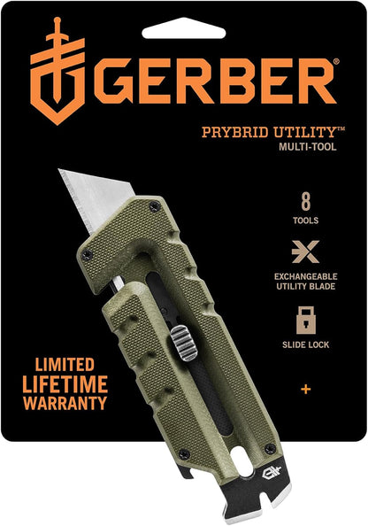 Gerber Gear Prybrid Utility Knife with Pocket Clip, Box Cutter Retractable Blade, Heavy Duty Utility Razor with Pry Bar, Bottle Opener, and Wire Stripper, Multi tool Pocket Knife, Blue with Clip