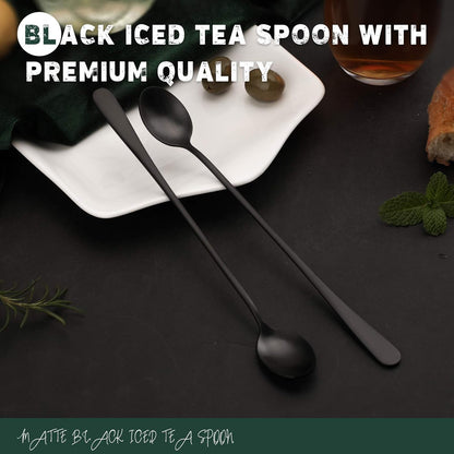 Hiware 9-Inch Long Handle Iced Tea Spoon, Coffee Spoon, Ice Cream Spoons, Stainless Steel Cocktail Stirring Spoons, Set of 4