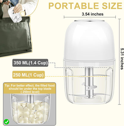 450ML (1.8 Cup) Electric Garlic Chopper, Mini Portable Food Processor, Garlic Grinder Masher for Onion, Ginger, Chili, Fruit, Vegetable, Meat