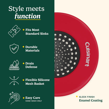 Cuisinart Sink Strainers- 2 Pack Kitchen Sink Drain Strainer & Food Catcher with Enamel-Coated Stainless Steel Rim and Silicone Base, Fits Standard 3.5" Drains, Outer Diameter 4.35", Scratch-Safe