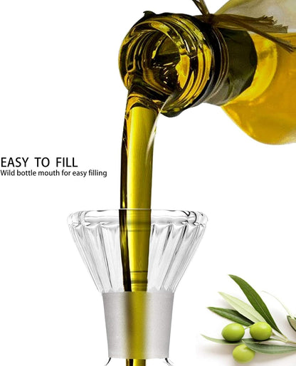 16 oz/480ml Non-Drip Olive Oil Dispenser Bottle 100% Glass Oil Carafe Decanter for Kitchen Oil & Vinegar Cruet for Cooking & BBQ