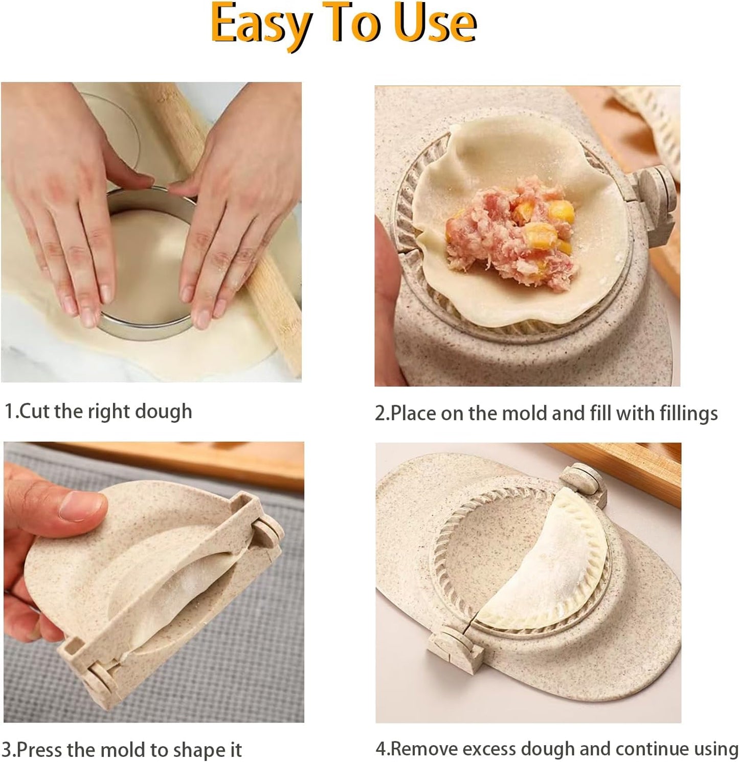 Dumpling Maker, Empanada Maker Press Multiple Size Dumpling Mold Set with Dough Cutter & Stuffing Spoon, Dumpling Maker Kit for Pierogi Gyoza Ravioli Chinese Dumpling, 3 Sizes (4.2"+3"+2.7")