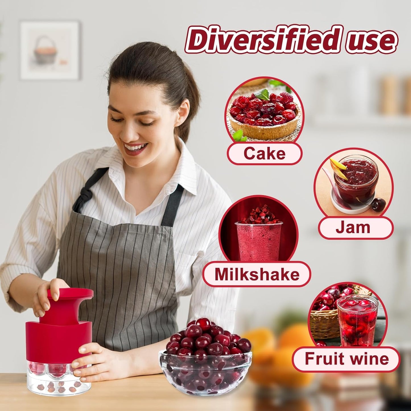 Cherry Pitter Multiple, Quick Release Multi Cherries Stoner Pitter 7-in-1, Push Button Cherr'y Core Pit'ter Tool with Splatter Protector, Pit Seed Remover for Making Jam Cherry Dishes