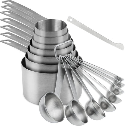 Smithcraft Measuring Cups and Spoons Set, 18/8 Stainless Steel Measuring Cups and Spoons for Kitchen & Baking, Heavy Duty Metric & US 8 Measuring cups, 9 Measuring Spoons Set