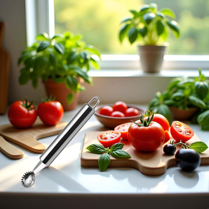 Silver Stainless Steel Strawberry Huller and Tomato Stem Corer Tool Cherry Tomatoes Stem Remover, Dishwasher Safe，Fruit and Vegetable Corers