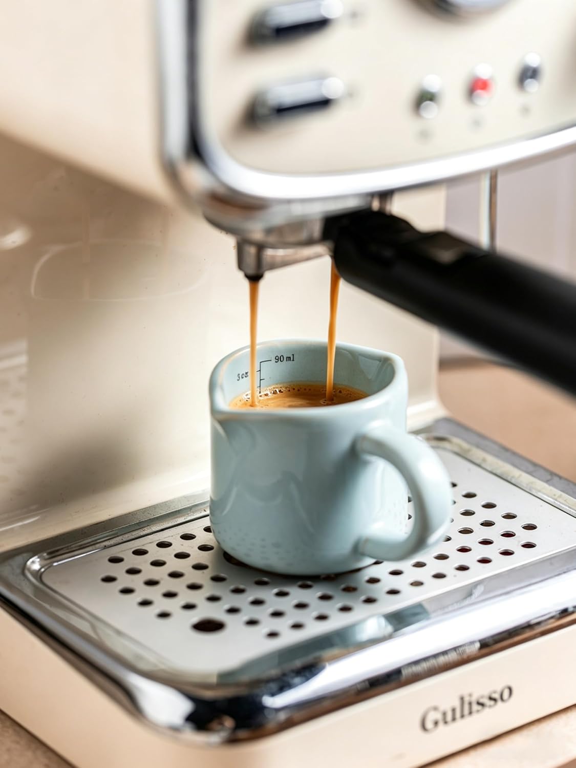 Espresso Cups Ceramic, 200ML Espresso Measuring Cup with Handle, Expresso Shots Cups with Scale, Espresso Accessories, White