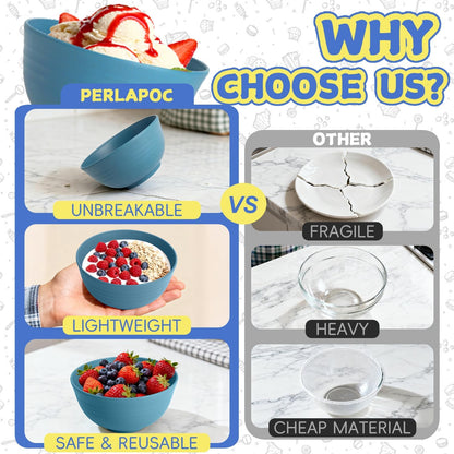 Wheat Straw Bowls Set with Lids, Unbreakable 40 OZ Cereal Bowls Set of 4, Salad Container for Lunch, Microwave & Dishwasher Safe Bowl Set for Kitchen, Picnic, RV, Camping, Multi