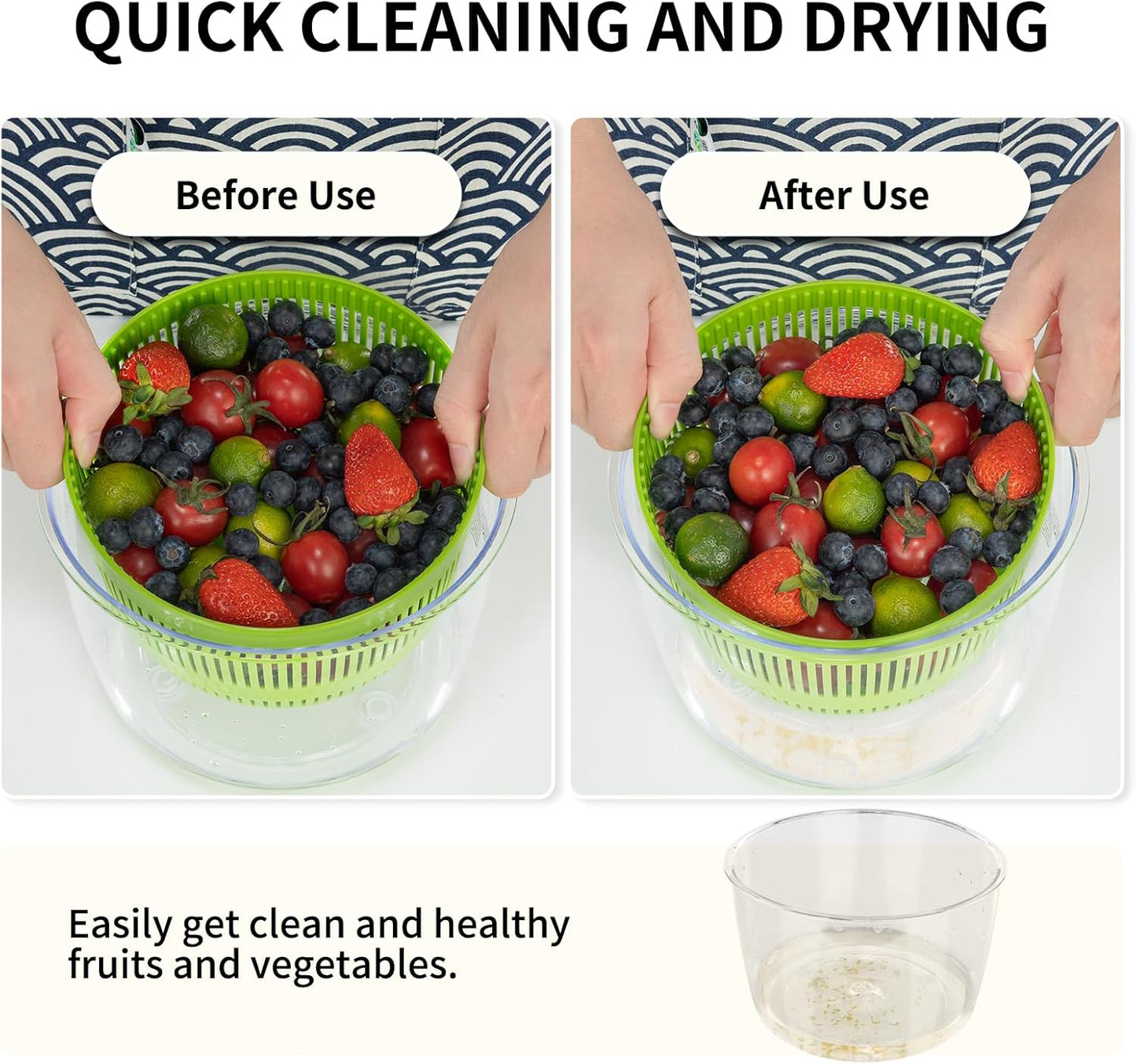 Salad Spinner, Fruit and Vegetable Washer, Spin and Dry Salad Greens, 3 QT Lettuce Spinner with Bowl and Mesh Basket