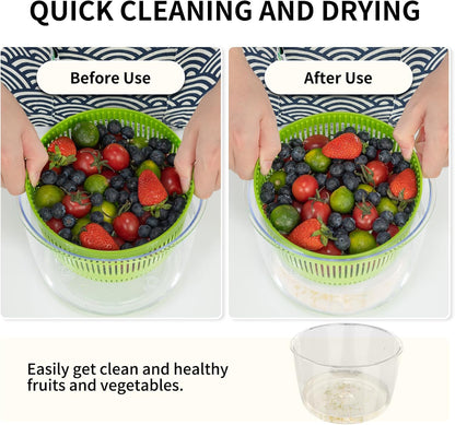 Salad Spinner, Fruit and Vegetable Washer, Spin and Dry Salad Greens, 3 QT Lettuce Spinner with Bowl and Mesh Basket